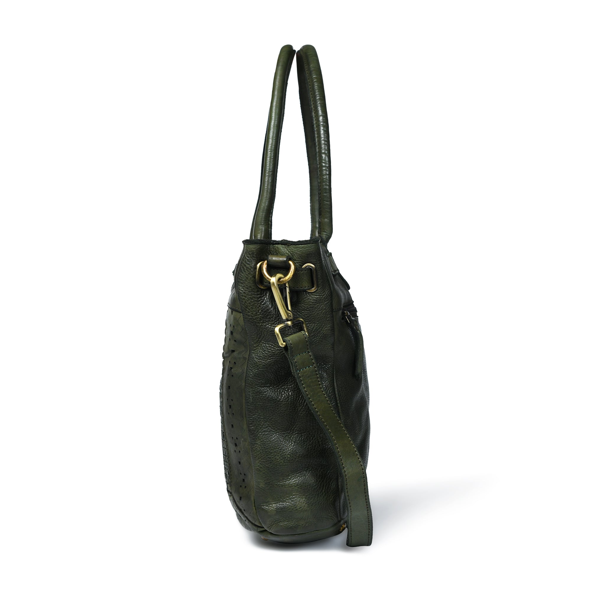 Vintage Woven Espresso Leather Women's Handbag